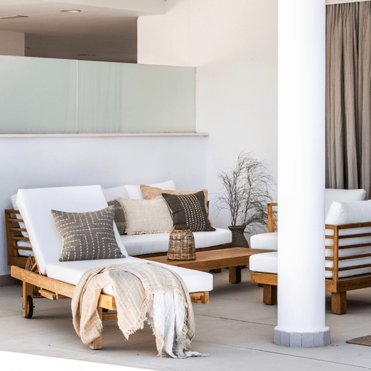 Outdoor Teak Wood White Sofa - image 2